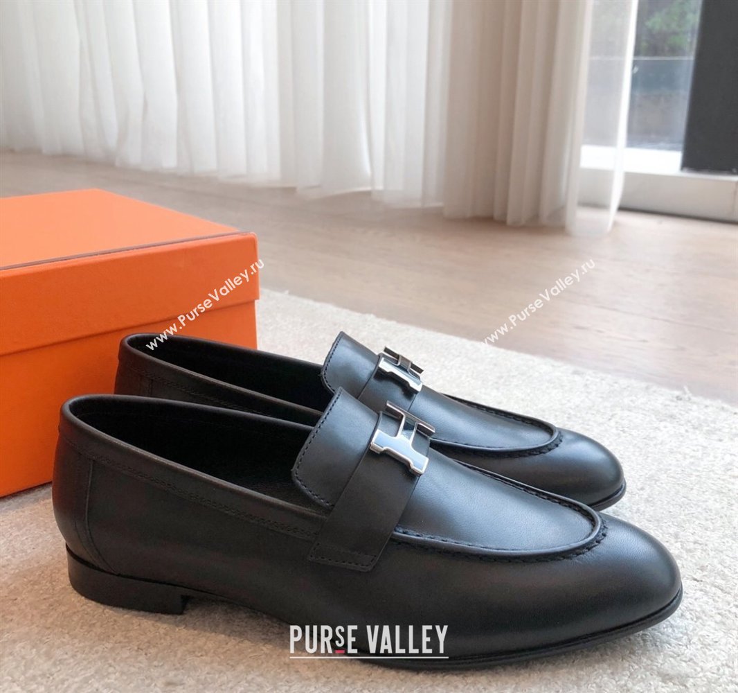 Hermes Paris Loafers in Calfskin Leather Black 2025 0419 (XC-250419112)