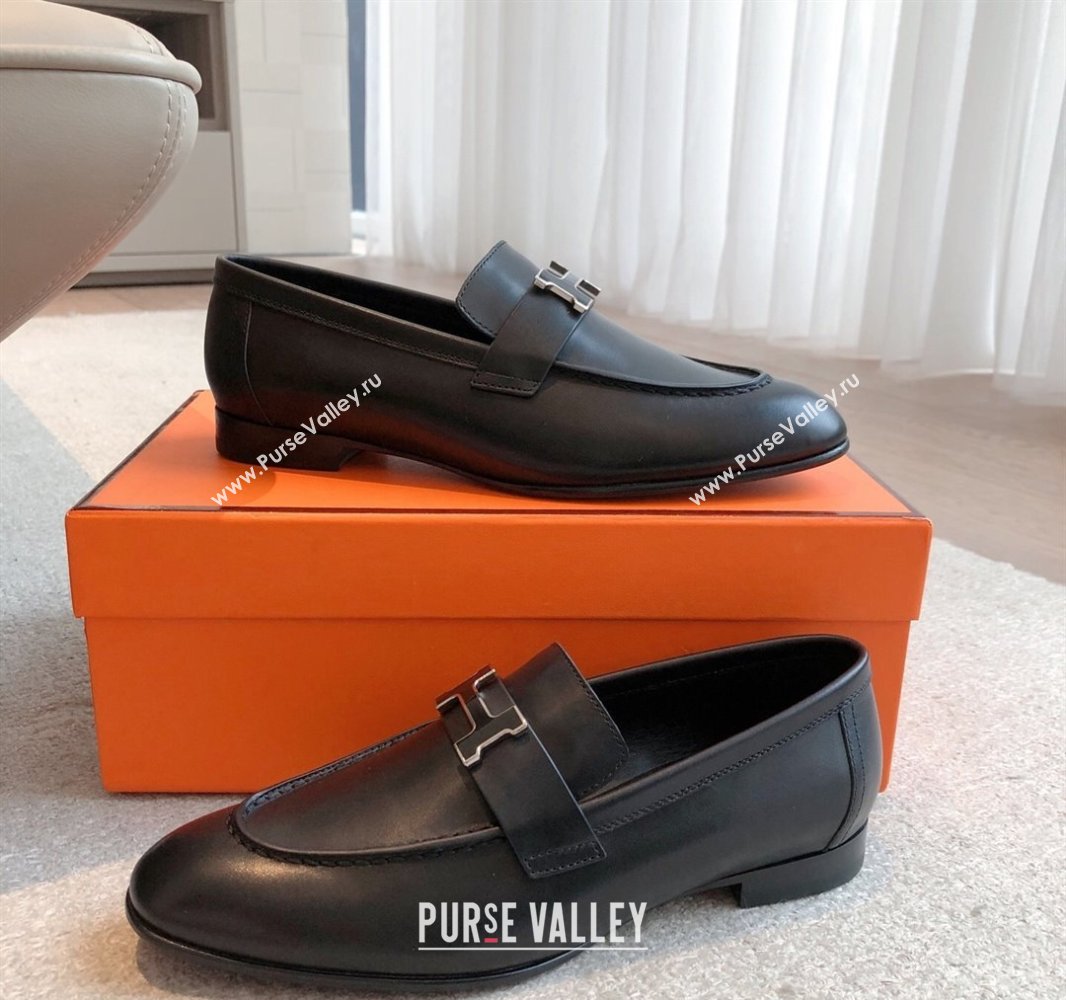 Hermes Paris Loafers in Calfskin Leather Black 2025 0419 (XC-250419112)