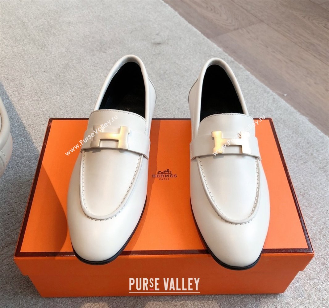 Hermes Paris Loafers in Calfskin Leather White 2025 0419 (XC-250419113)
