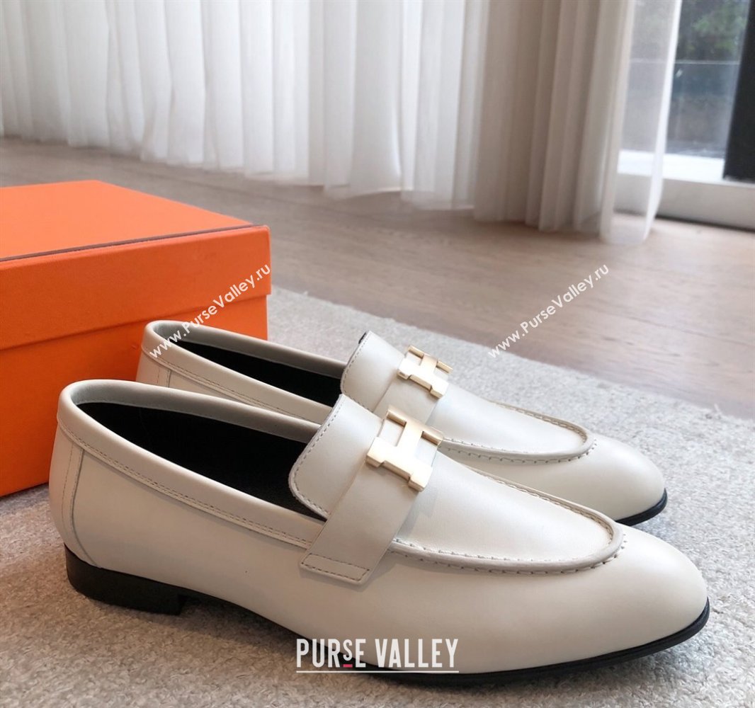 Hermes Paris Loafers in Calfskin Leather White 2025 0419 (XC-250419113)