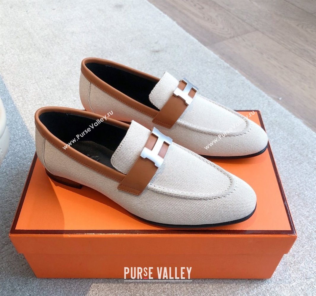 Hermes Paris Loafers in Calfskin and Canvas Brown 2025 0419 (XC-250419114)