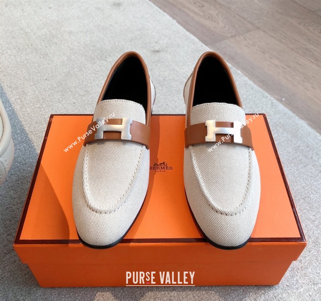 Hermes Paris Loafers in Calfskin and Canvas Brown 2025 0419 (XC-250419114)