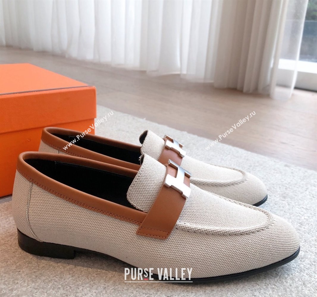 Hermes Paris Loafers in Calfskin and Canvas Brown 2025 0419 (XC-250419114)