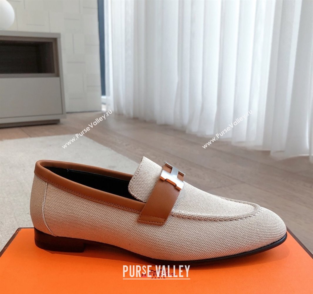 Hermes Paris Loafers in Calfskin and Canvas Brown 2025 0419 (XC-250419114)