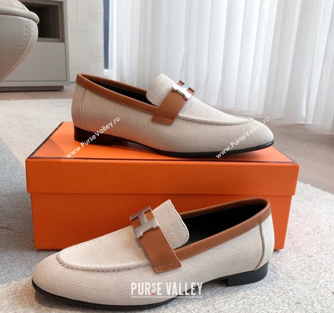 Hermes Paris Loafers in Calfskin and Canvas Brown 2025 0419 (XC-250419114)