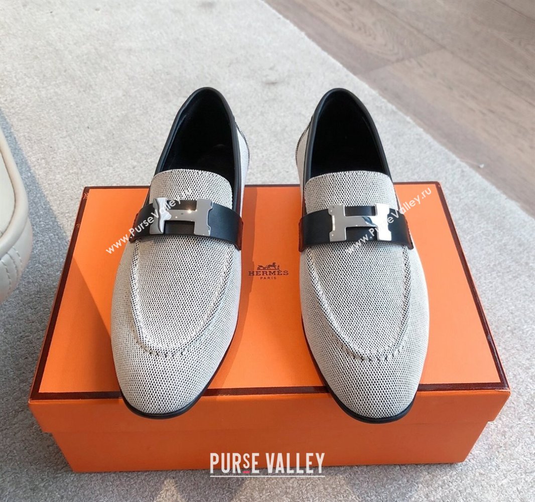 Hermes Paris Loafers in Calfskin and Canvas Black 2025 0419 (XC-250419115)