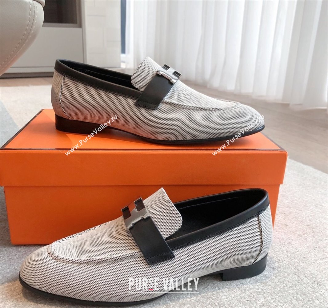 Hermes Paris Loafers in Calfskin and Canvas Black 2025 0419 (XC-250419115)