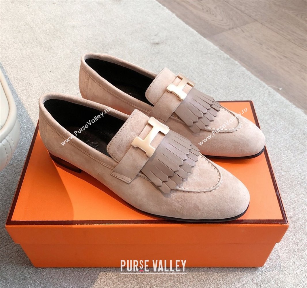 Hermes Royal Loafers in Suede with Fringe Light Pink 2025 0419 (XC-250419116)
