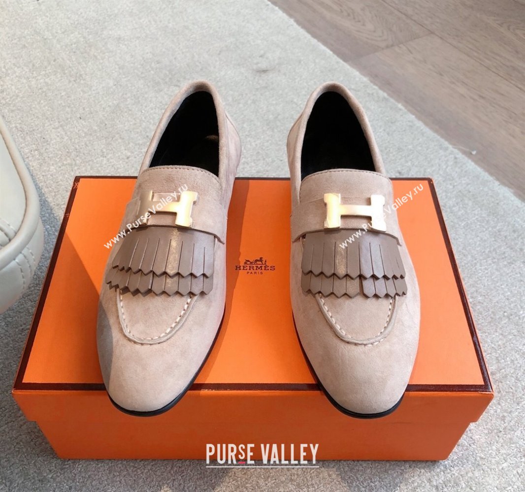 Hermes Royal Loafers in Suede with Fringe Light Pink 2025 0419 (XC-250419116)