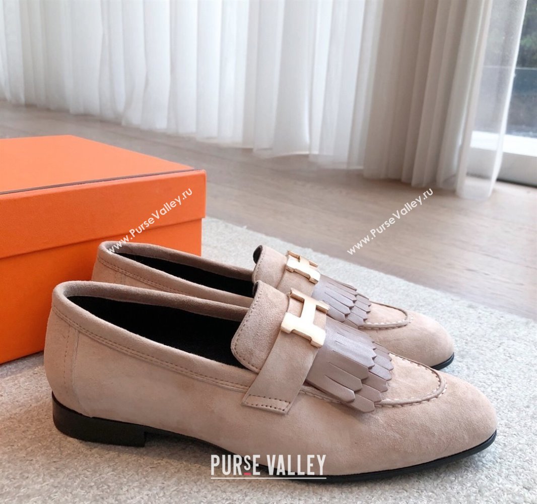 Hermes Royal Loafers in Suede with Fringe Light Pink 2025 0419 (XC-250419116)
