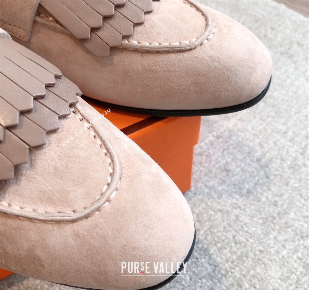 Hermes Royal Loafers in Suede with Fringe Light Pink 2025 0419 (XC-250419116)