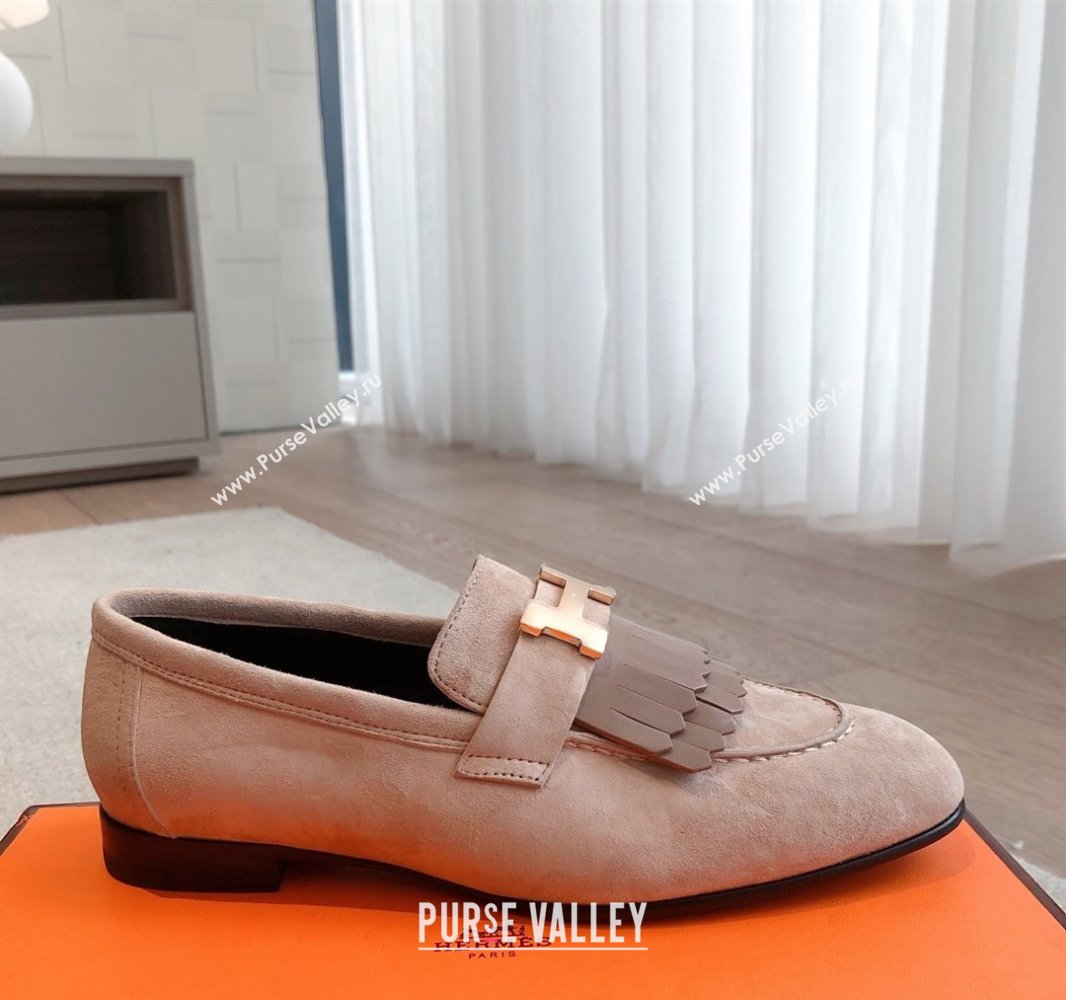 Hermes Royal Loafers in Suede with Fringe Light Pink 2025 0419 (XC-250419116)