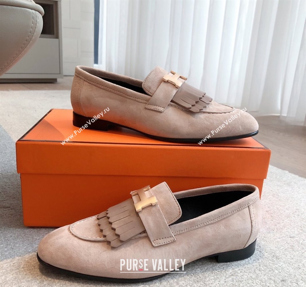 Hermes Royal Loafers in Suede with Fringe Light Pink 2025 0419 (XC-250419116)