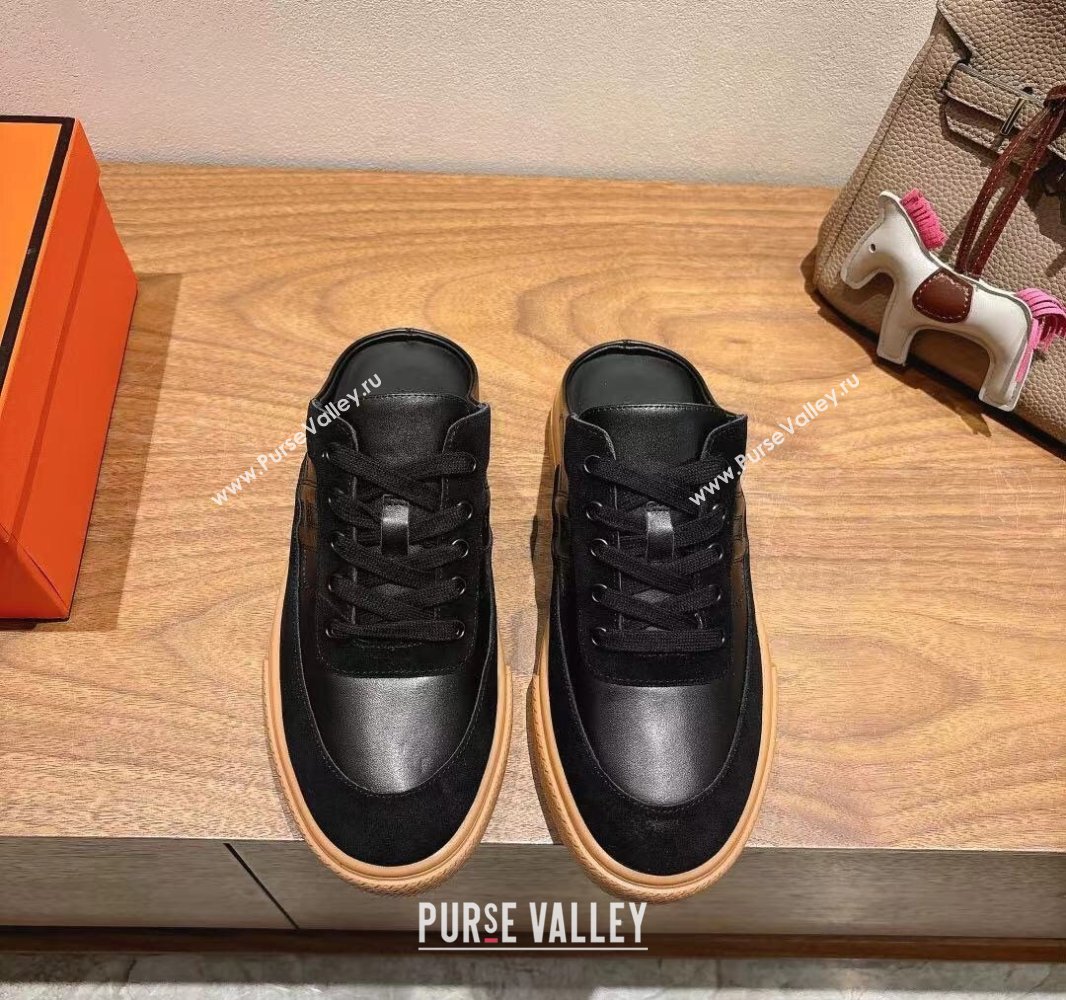 Hermes Keep Sneaker Mules in Calfskin and Suede Black 2025 0418 (XC-250418100)
