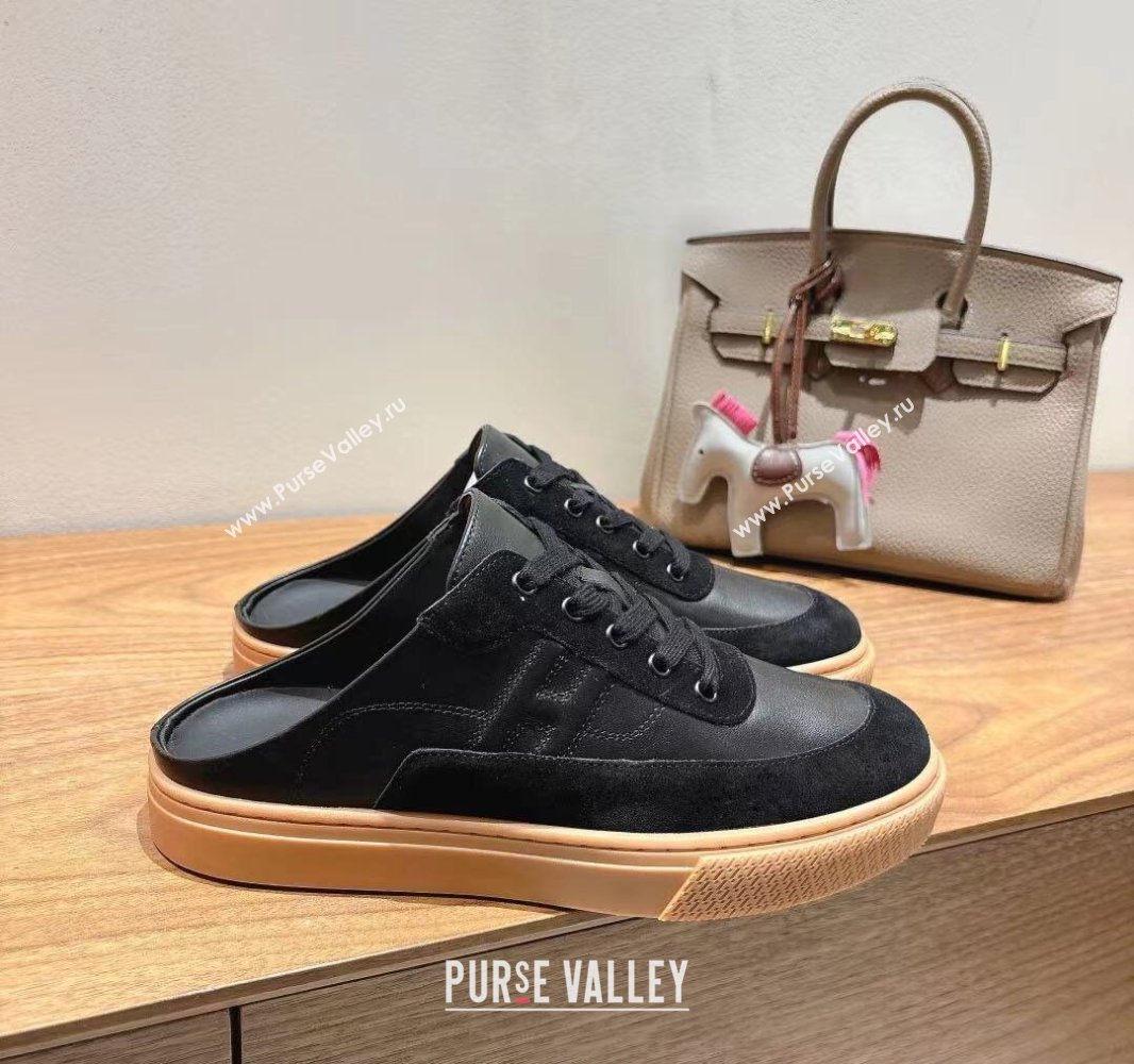 Hermes Keep Sneaker Mules in Calfskin and Suede Black 2025 0418 (XC-250418100)