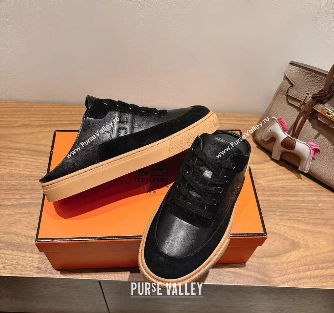 Hermes Keep Sneaker Mules in Calfskin and Suede Black 2025 0418 (XC-250418100)