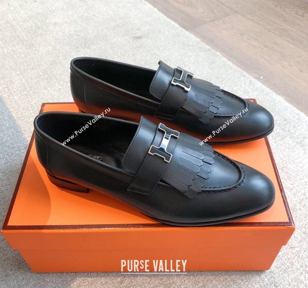 Hermes Royal Loafers in Calfskin Leather with Fringe Black2 2025 0419 (XC-250419123)