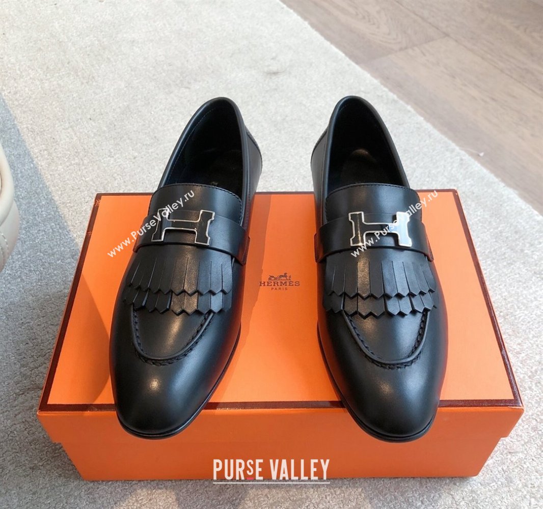Hermes Royal Loafers in Calfskin Leather with Fringe Black2 2025 0419 (XC-250419123)
