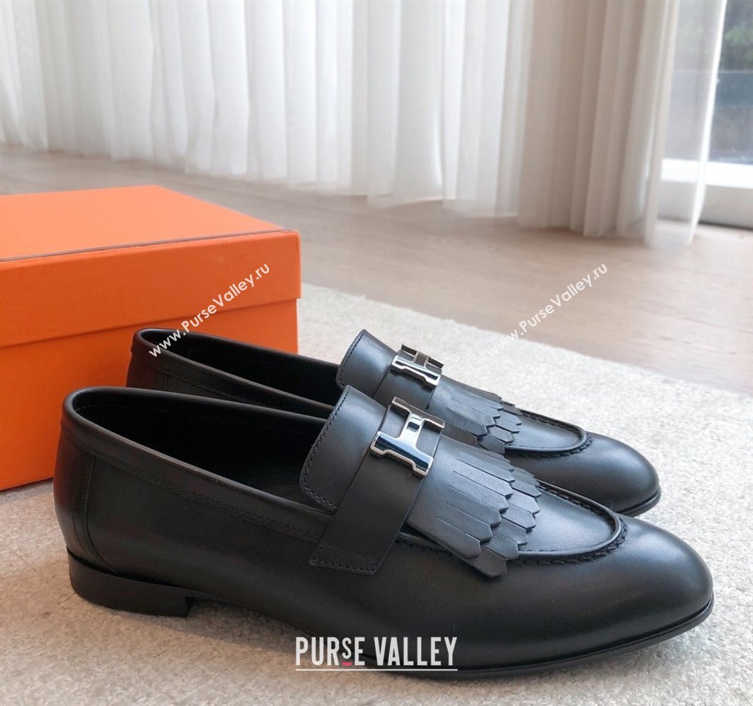Hermes Royal Loafers in Calfskin Leather with Fringe Black2 2025 0419 (XC-250419123)