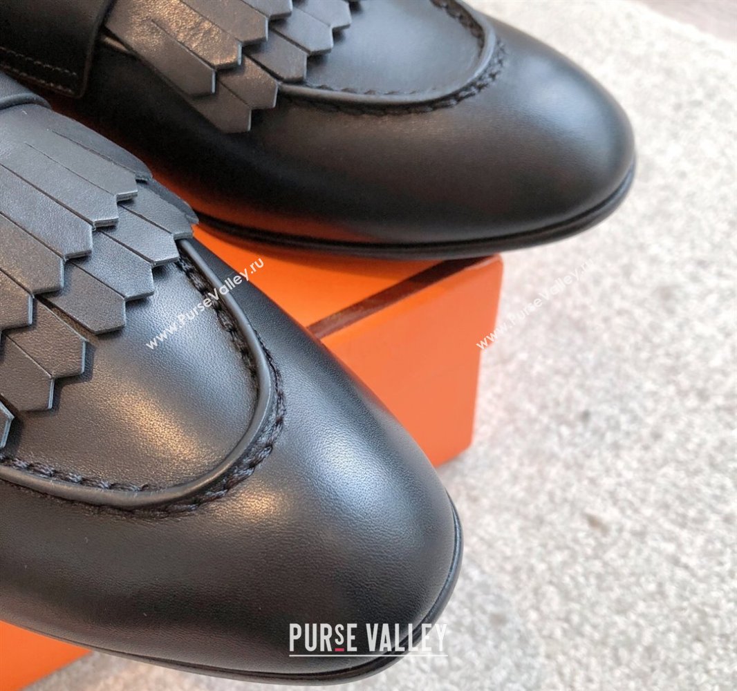 Hermes Royal Loafers in Calfskin Leather with Fringe Black2 2025 0419 (XC-250419123)