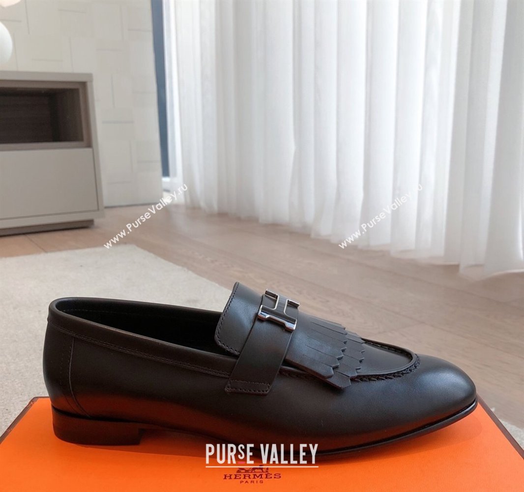 Hermes Royal Loafers in Calfskin Leather with Fringe Black2 2025 0419 (XC-250419123)