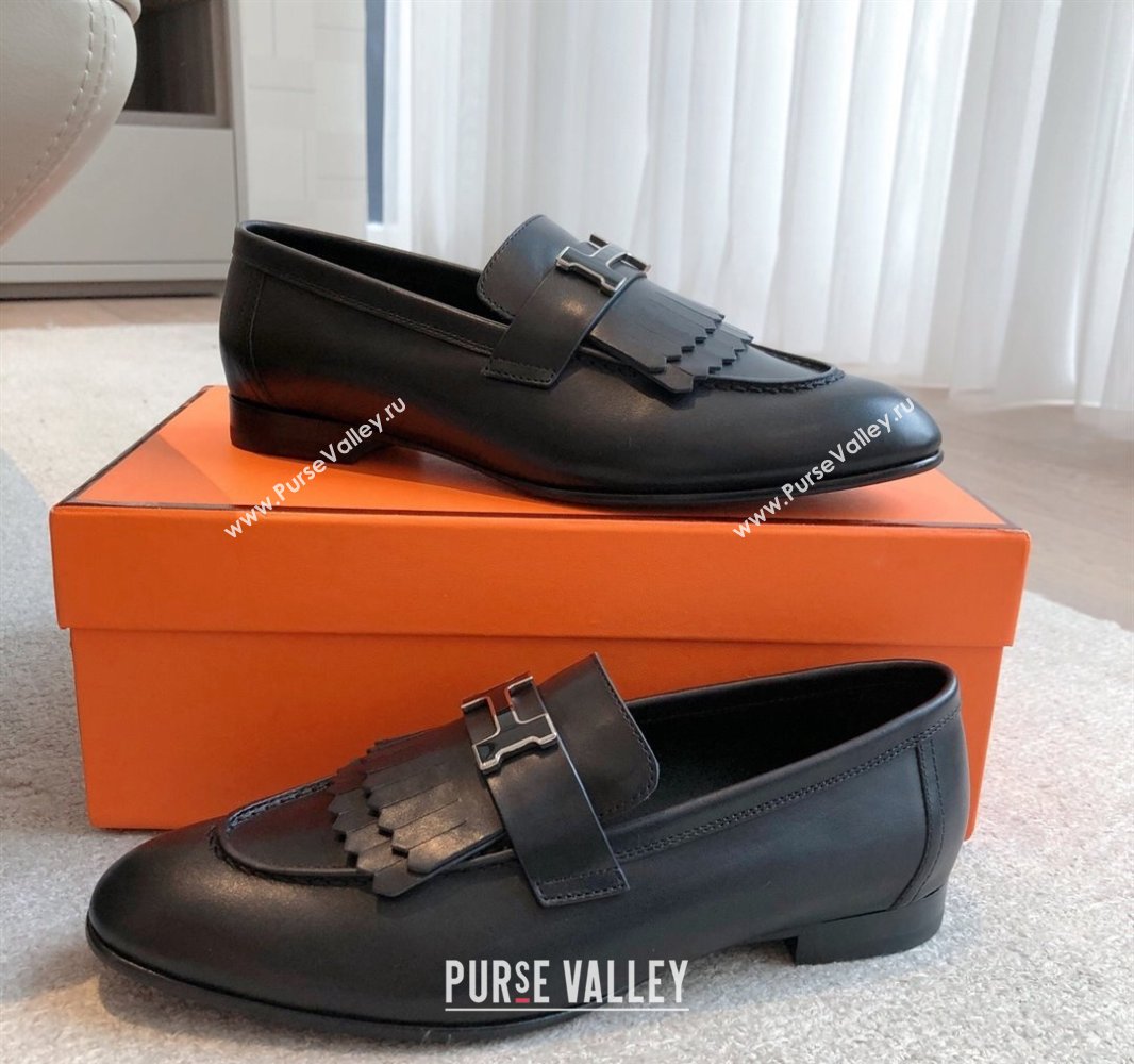 Hermes Royal Loafers in Calfskin Leather with Fringe Black2 2025 0419 (XC-250419123)