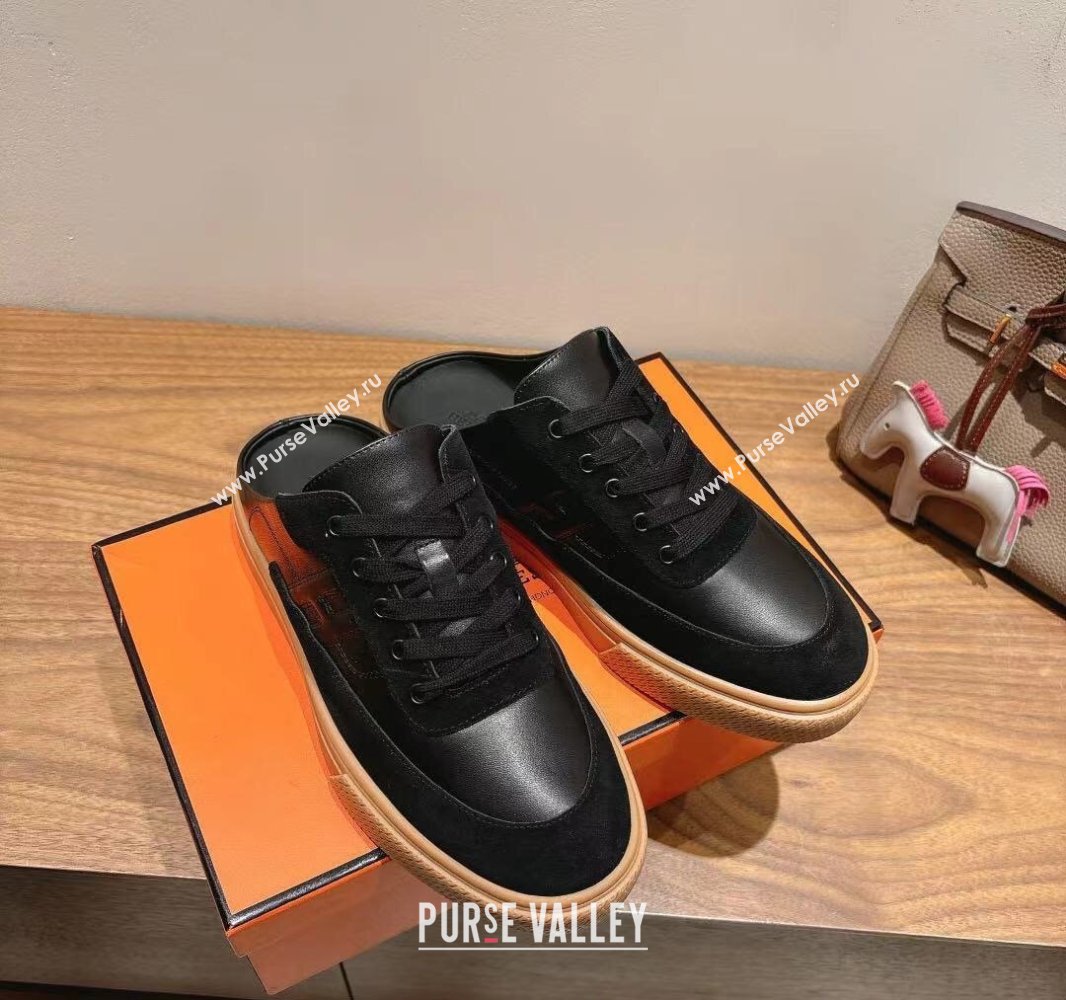 Hermes Keep Sneaker Mules in Calfskin and Suede Black 2025 0418 (XC-250418100)