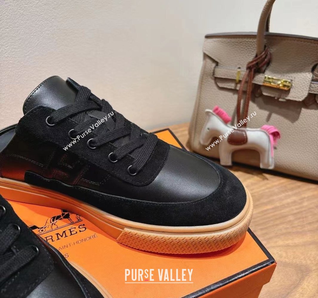 Hermes Keep Sneaker Mules in Calfskin and Suede Black 2025 0418 (XC-250418100)