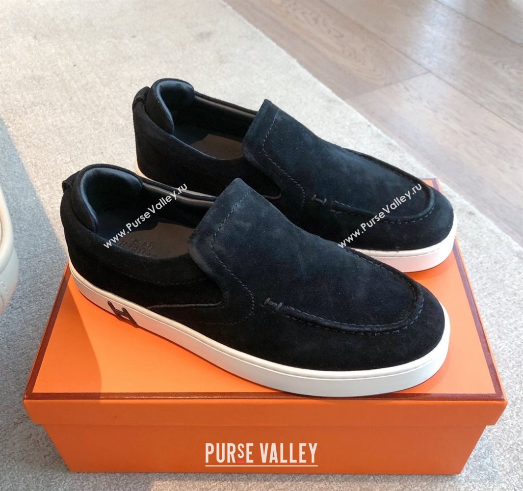 Hermes Kiddy Slip-on Sneakers in Suede Black 2025 0418 (XC-250418128)