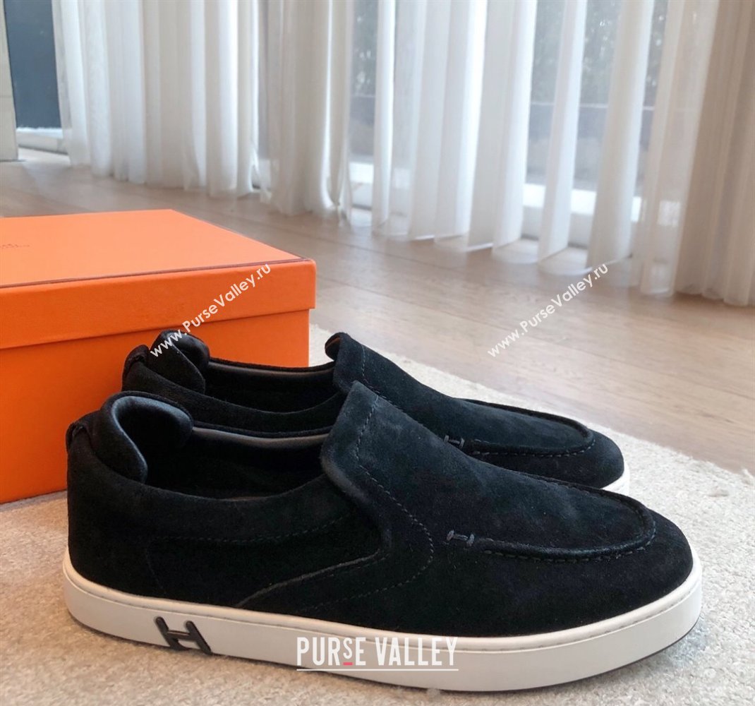 Hermes Kiddy Slip-on Sneakers in Suede Black 2025 0418 (XC-250418128)