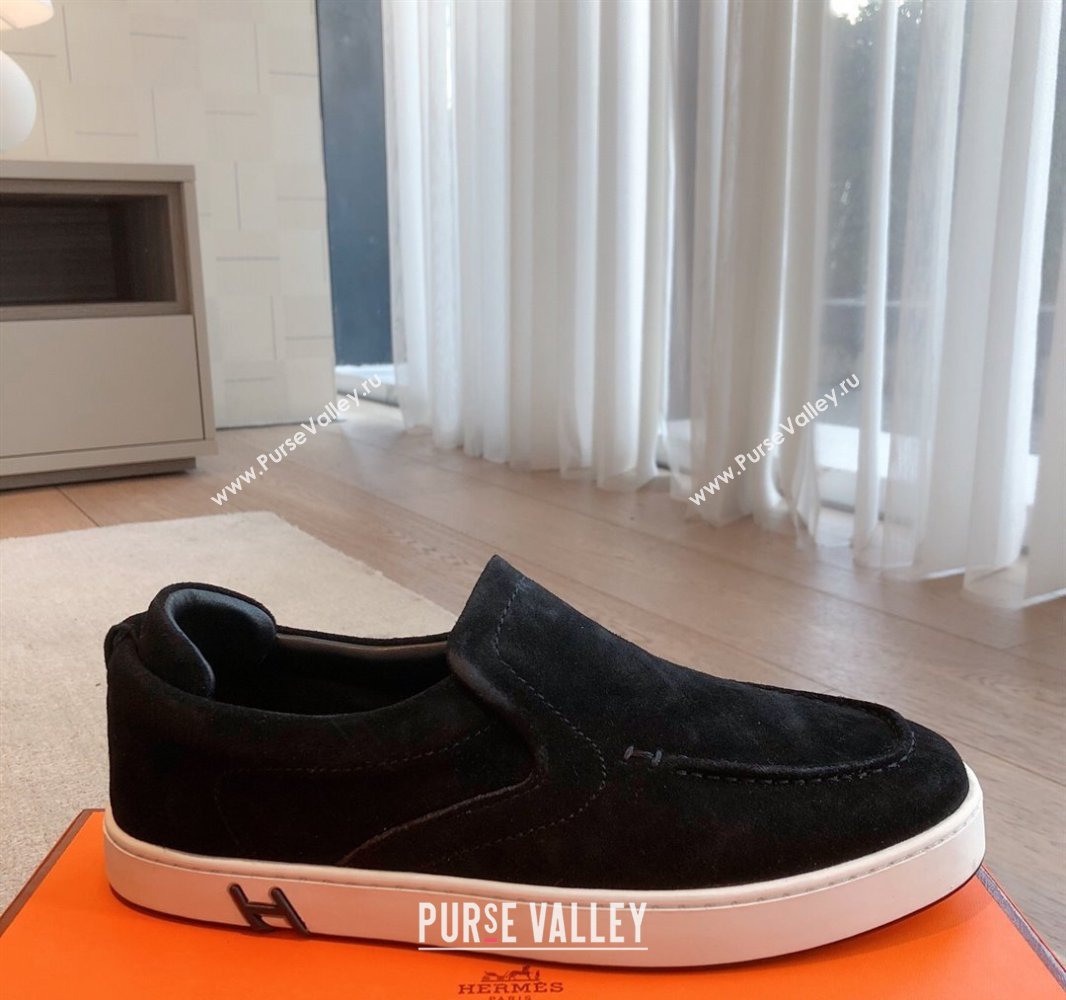 Hermes Kiddy Slip-on Sneakers in Suede Black 2025 0418 (XC-250418128)