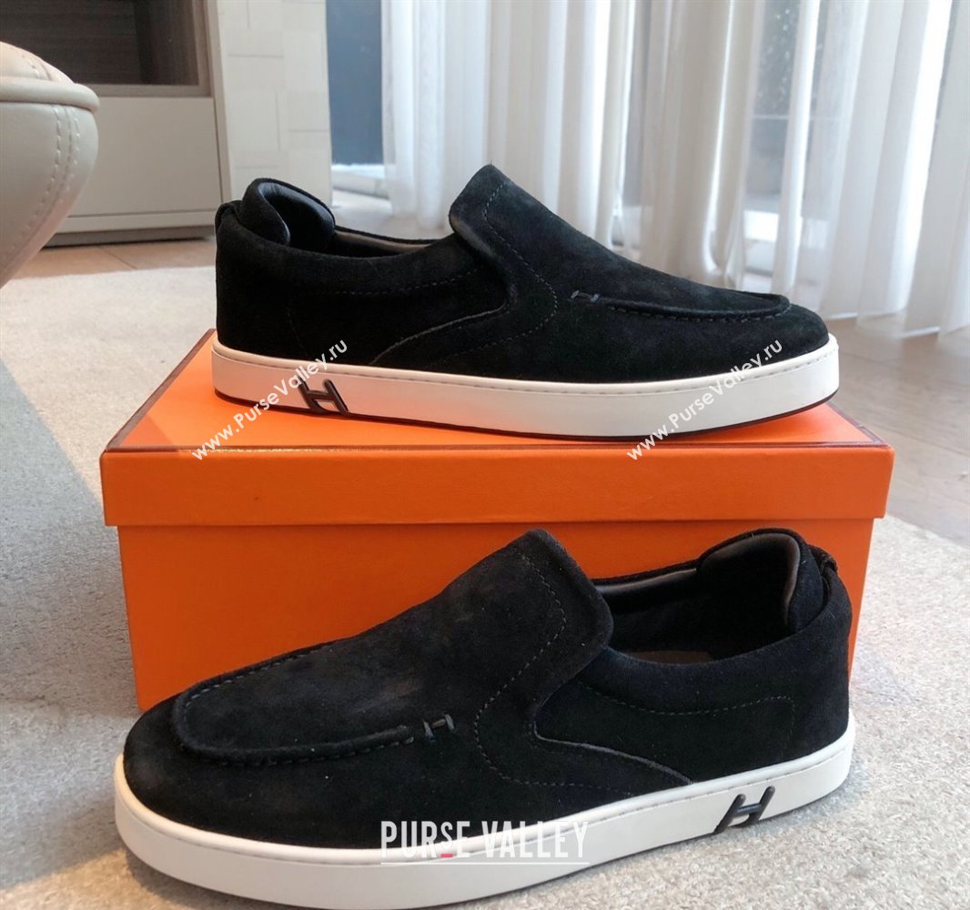 Hermes Kiddy Slip-on Sneakers in Suede Black 2025 0418 (XC-250418128)
