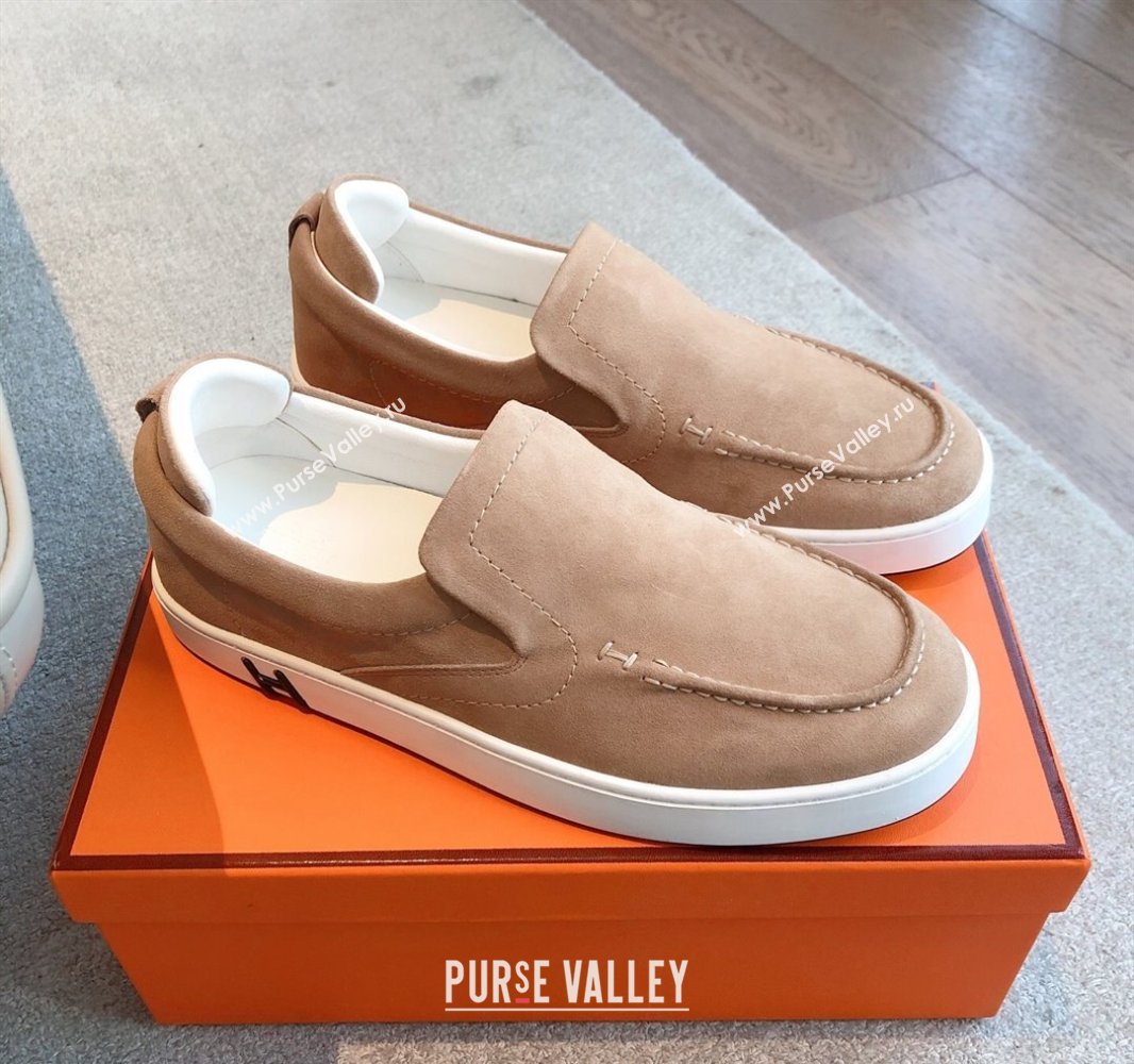 Hermes Kiddy Slip-on Sneakers in Suede Light Brown 2025 0418 (XC-250418129)