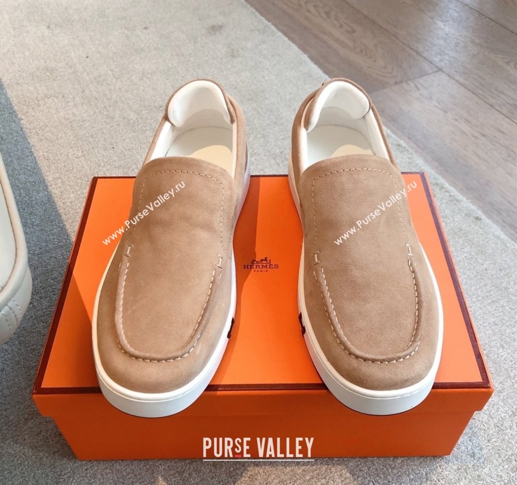 Hermes Kiddy Slip-on Sneakers in Suede Light Brown 2025 0418 (XC-250418129)