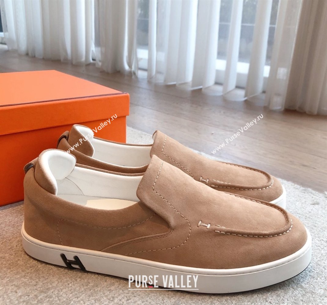 Hermes Kiddy Slip-on Sneakers in Suede Light Brown 2025 0418 (XC-250418129)