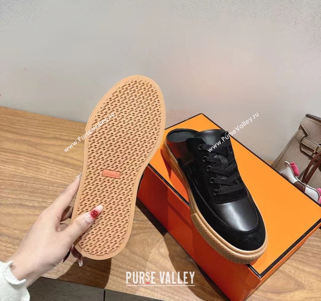 Hermes Keep Sneaker Mules in Calfskin and Suede Black 2025 0418 (XC-250418100)