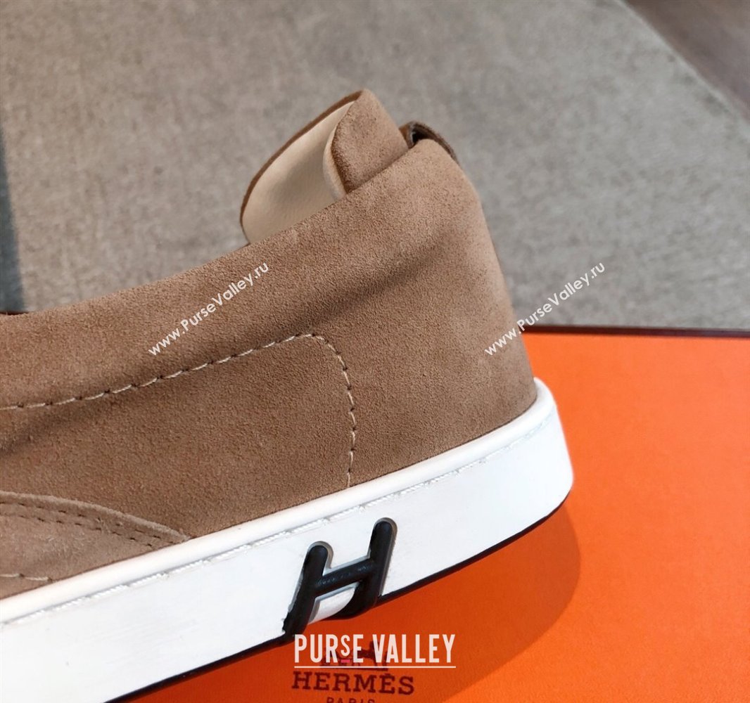 Hermes Kiddy Slip-on Sneakers in Suede Light Brown 2025 0418 (XC-250418129)
