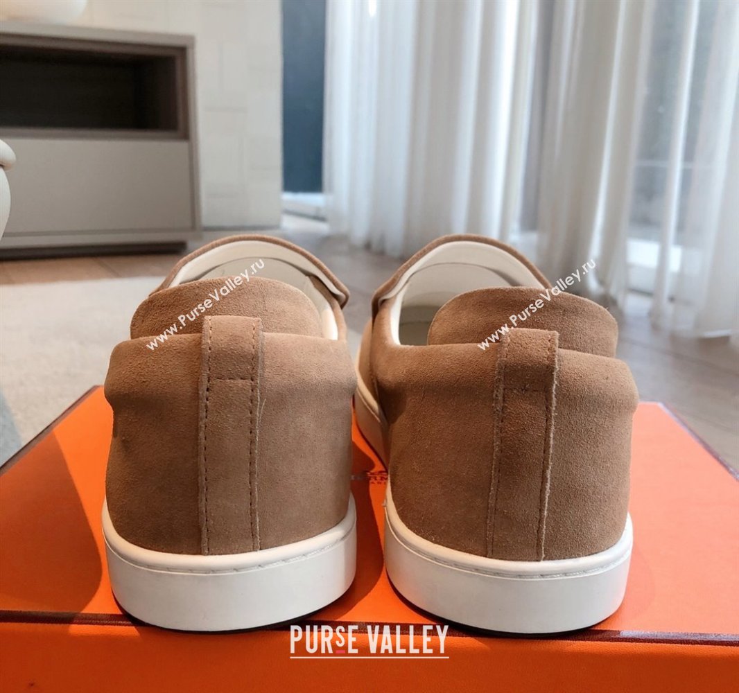 Hermes Kiddy Slip-on Sneakers in Suede Light Brown 2025 0418 (XC-250418129)