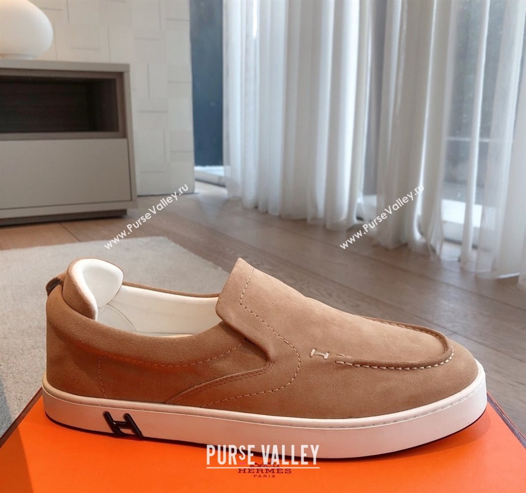 Hermes Kiddy Slip-on Sneakers in Suede Light Brown 2025 0418 (XC-250418129)