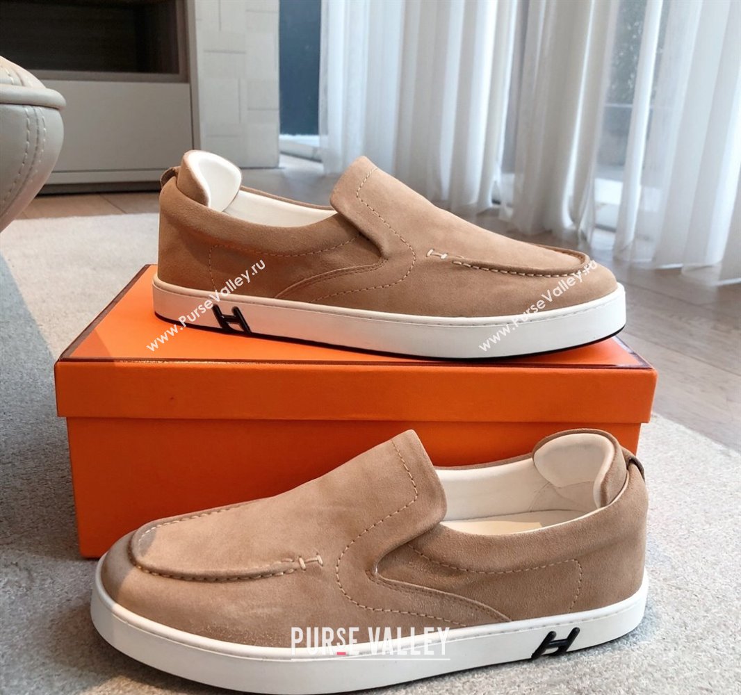 Hermes Kiddy Slip-on Sneakers in Suede Light Brown 2025 0418 (XC-250418129)