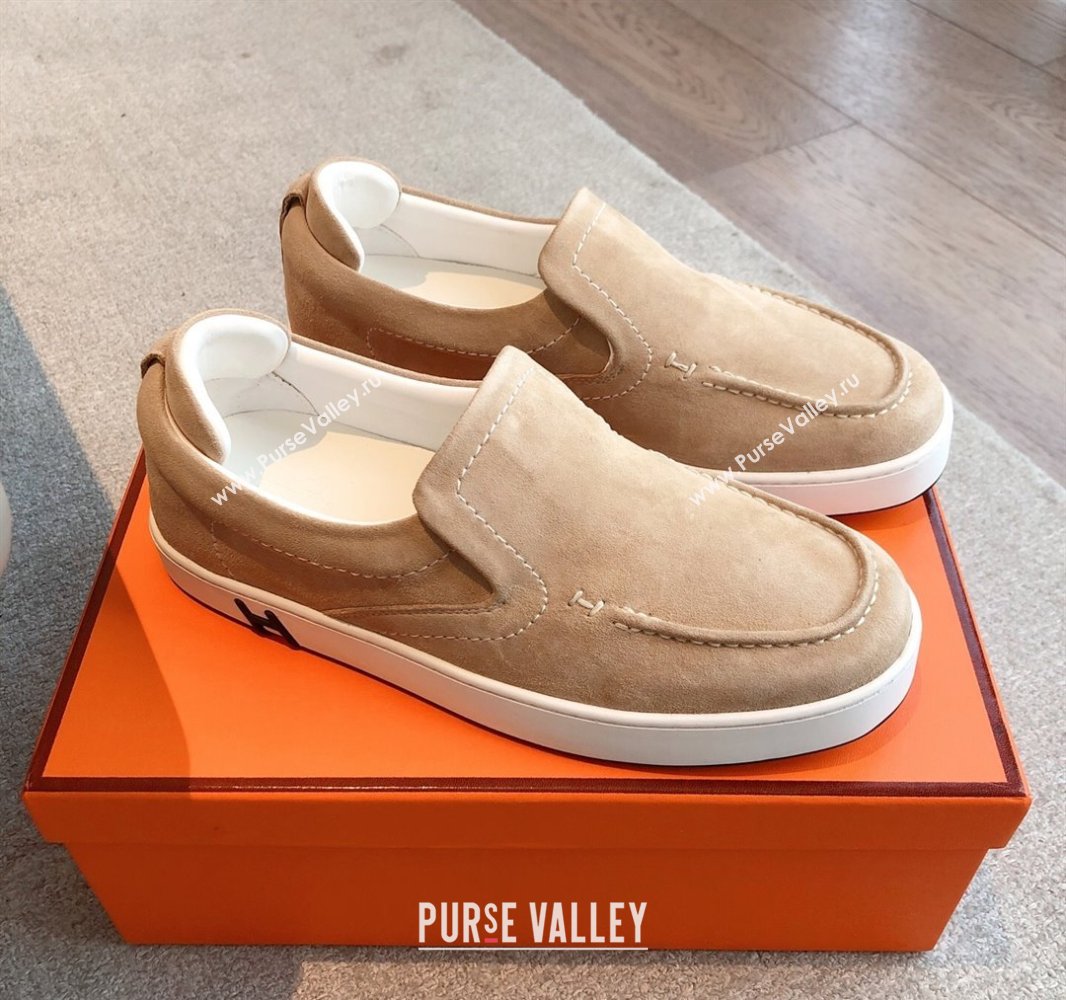Hermes Kiddy Slip-on Sneakers in Suede Dark Beige 2025 0418 (XC-250418131)