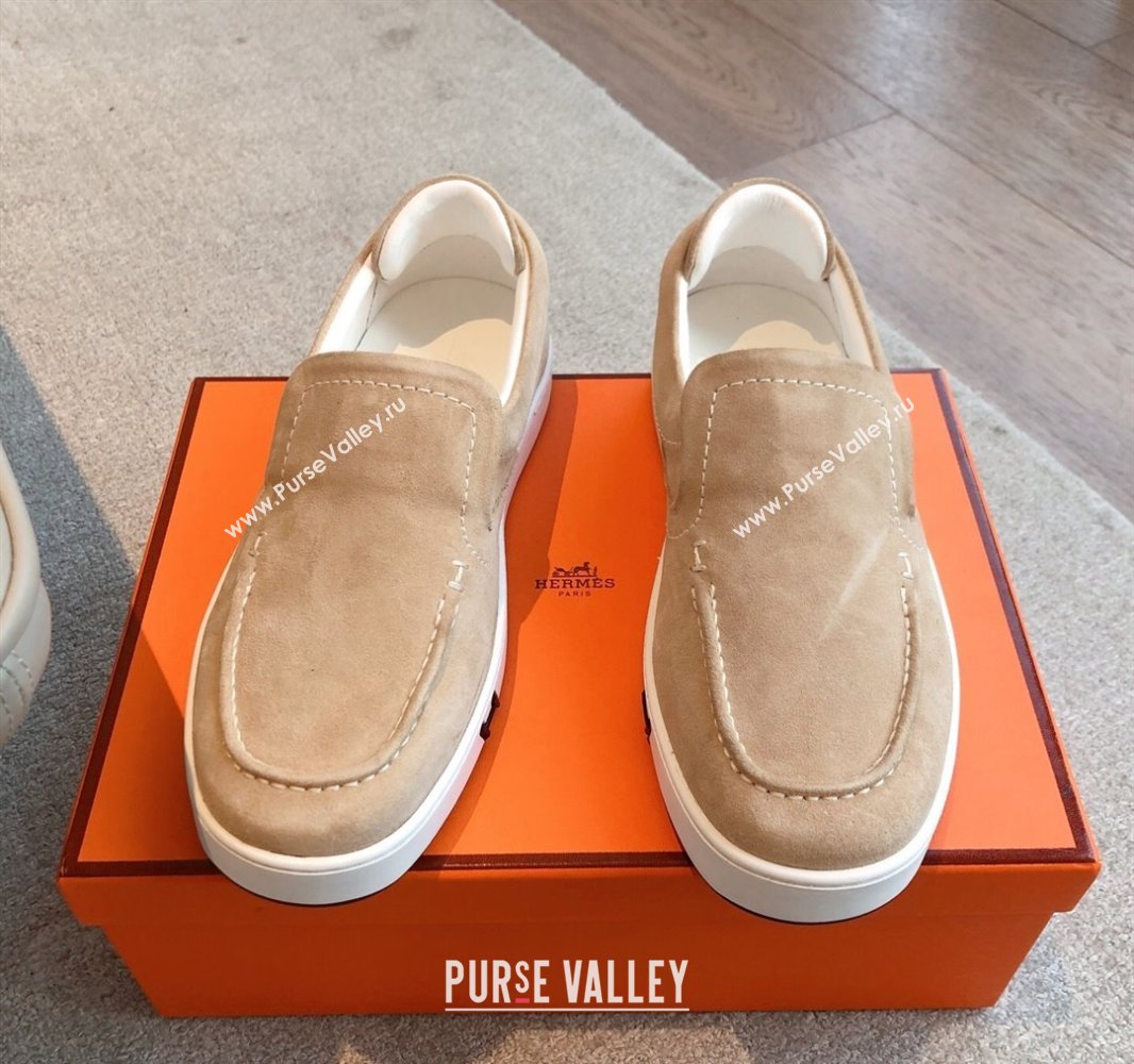 Hermes Kiddy Slip-on Sneakers in Suede Dark Beige 2025 0418 (XC-250418131)