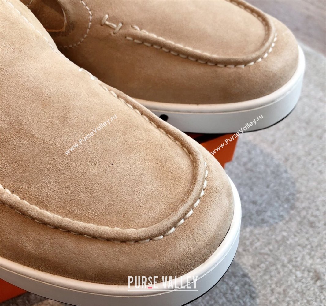 Hermes Kiddy Slip-on Sneakers in Suede Dark Beige 2025 0418 (XC-250418131)