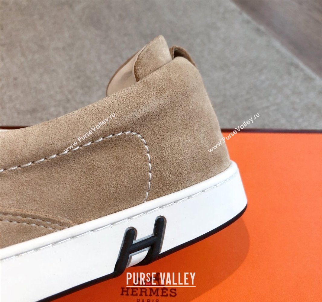 Hermes Kiddy Slip-on Sneakers in Suede Dark Beige 2025 0418 (XC-250418131)