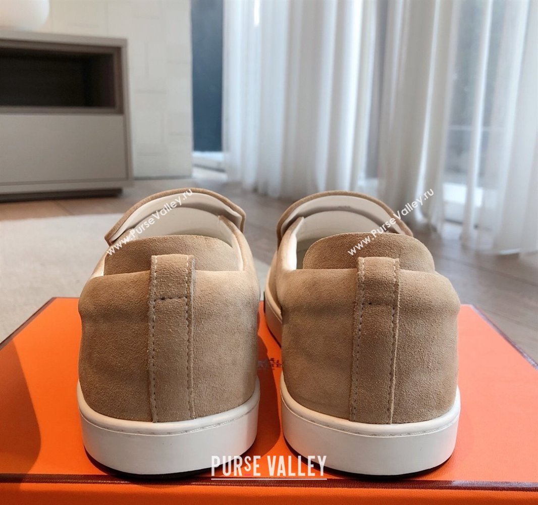 Hermes Kiddy Slip-on Sneakers in Suede Dark Beige 2025 0418 (XC-250418131)