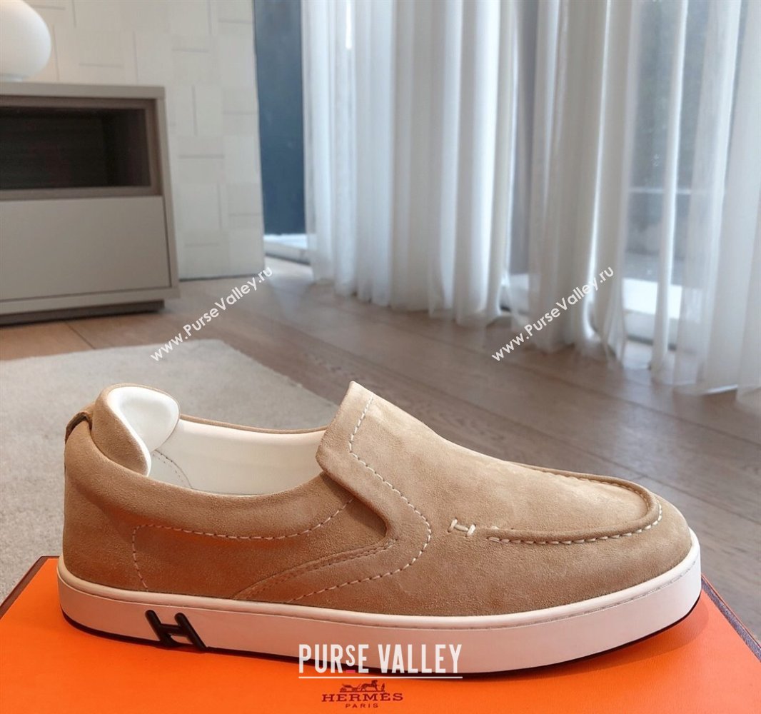 Hermes Kiddy Slip-on Sneakers in Suede Dark Beige 2025 0418 (XC-250418131)