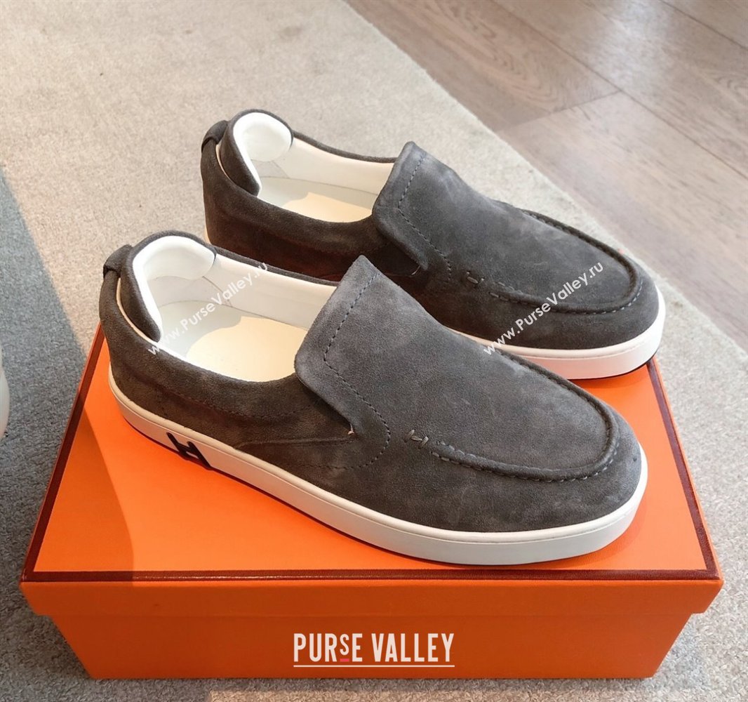 Hermes Kiddy Slip-on Sneakers in Suede Dark Grey 2025 0418 (XC-250418133)