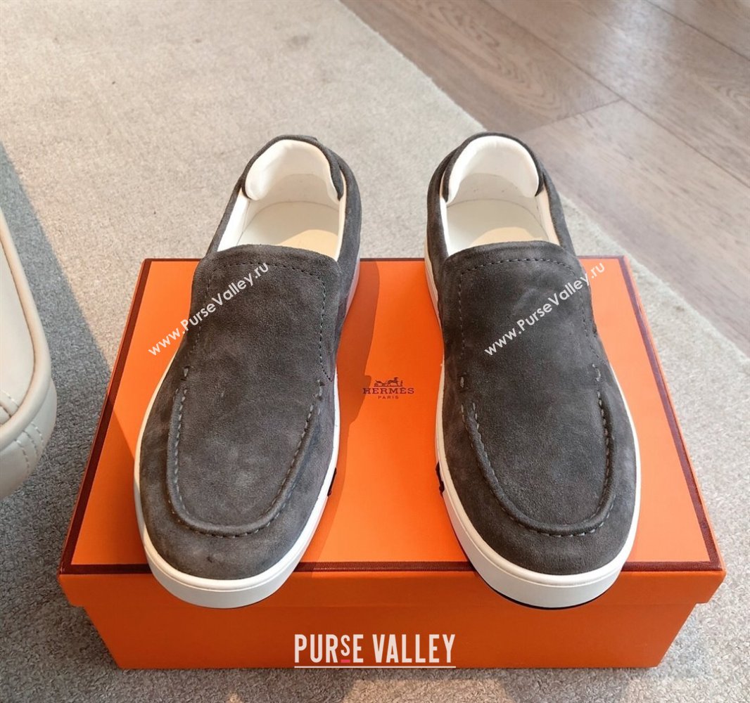 Hermes Kiddy Slip-on Sneakers in Suede Dark Grey 2025 0418 (XC-250418133)