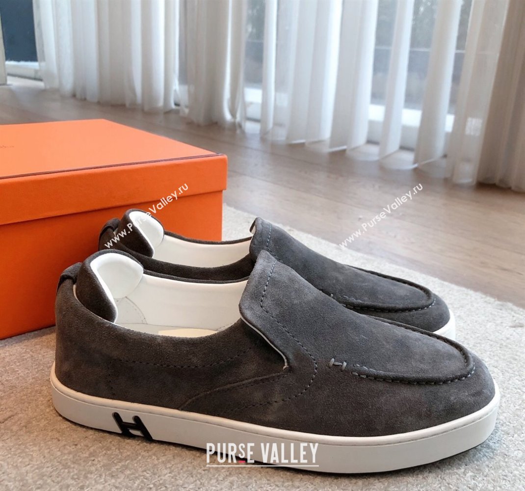 Hermes Kiddy Slip-on Sneakers in Suede Dark Grey 2025 0418 (XC-250418133)