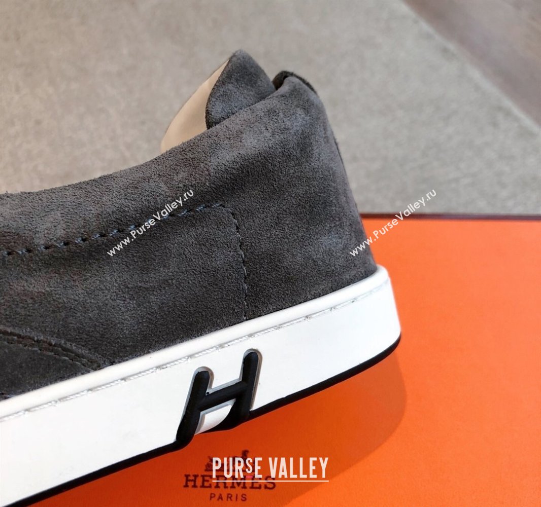 Hermes Kiddy Slip-on Sneakers in Suede Dark Grey 2025 0418 (XC-250418133)